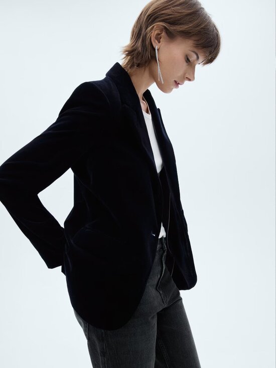 Navy Blue Velvet Mango Blazer - Picture 2 of 4